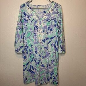 Lilly Pulitzer Lilly’s Lilac Marina 3/4 Sleeve Dress Nice Ink Size Large